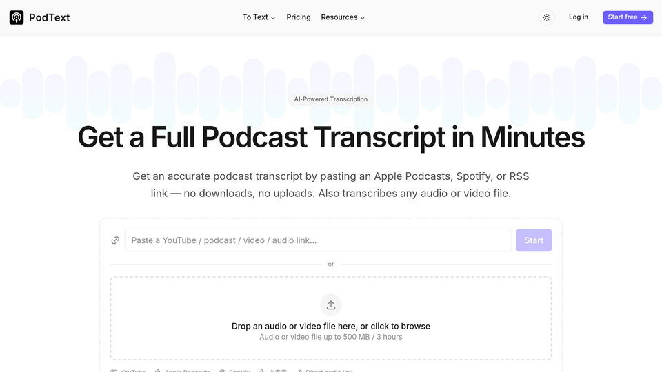 Screenshot of PodText