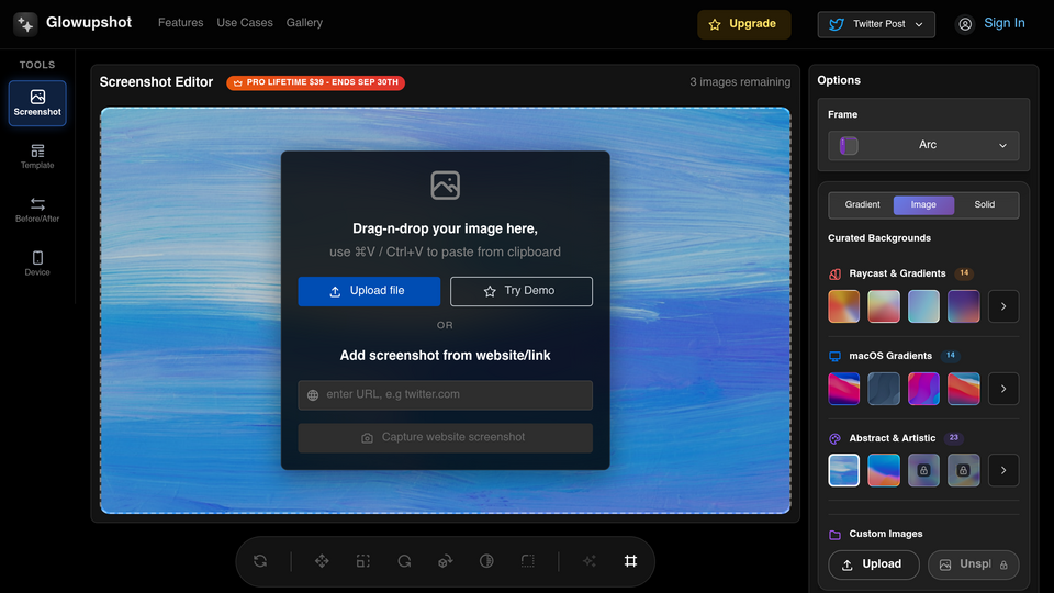 Screenshot of Glowupshot