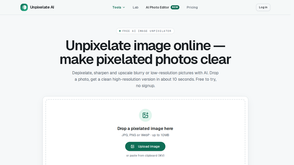 Screenshot of Unpixelate AI