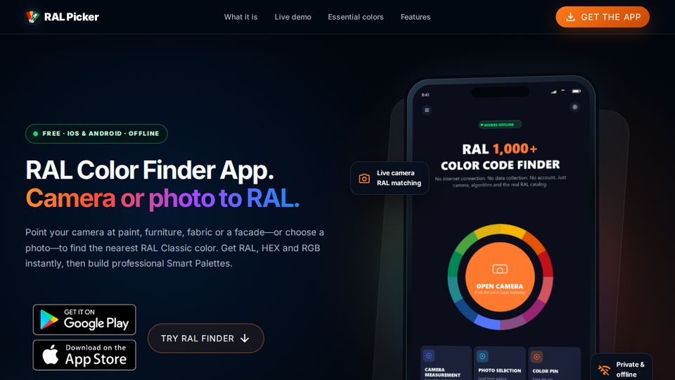Screenshot of RAL Color Finder App