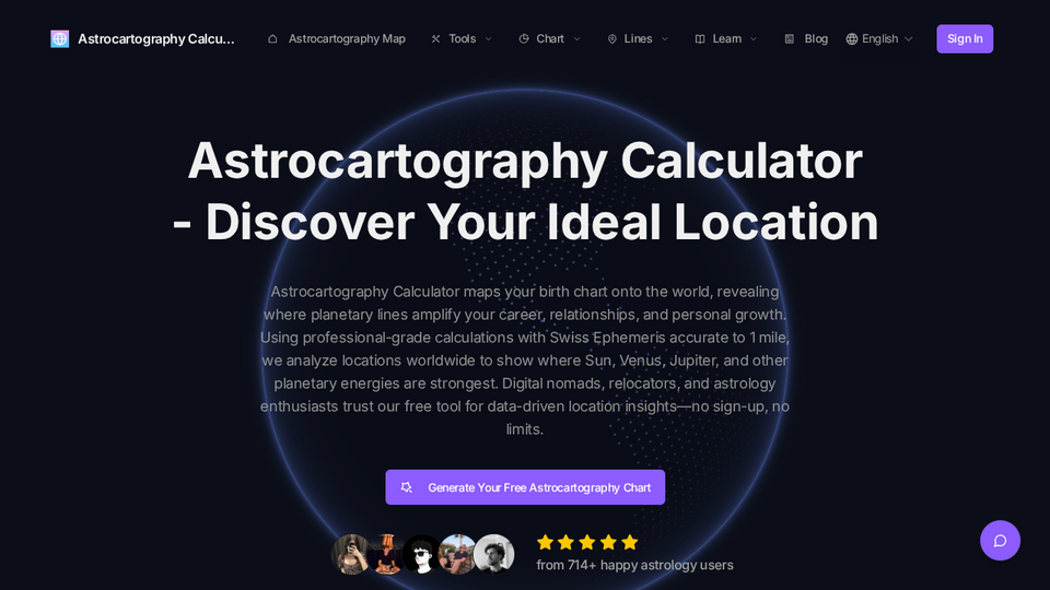 Screenshot of Astrocartography Calcula