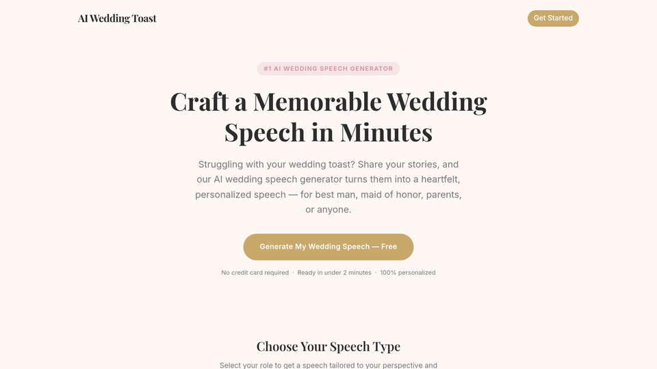Screenshot of AI Wedding Toast