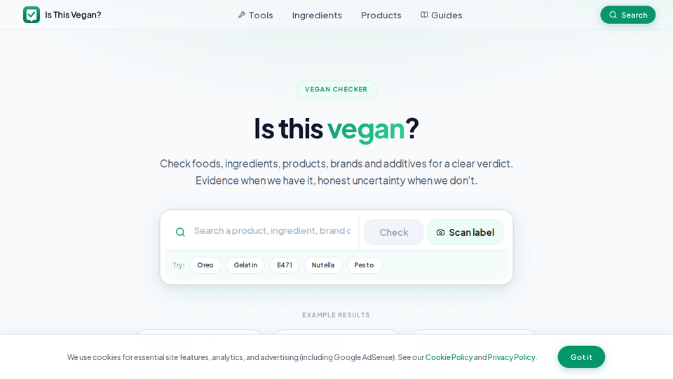 Screenshot of Is This Vegan?