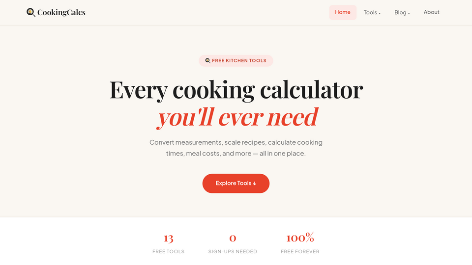 Screenshot of CookingCalcs