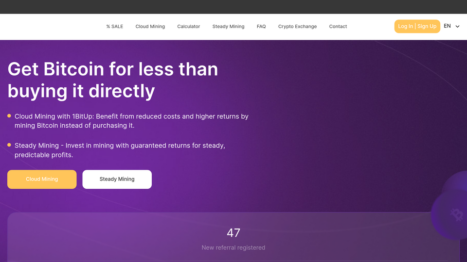 Screenshot of 1BITUP Cloud Mining
