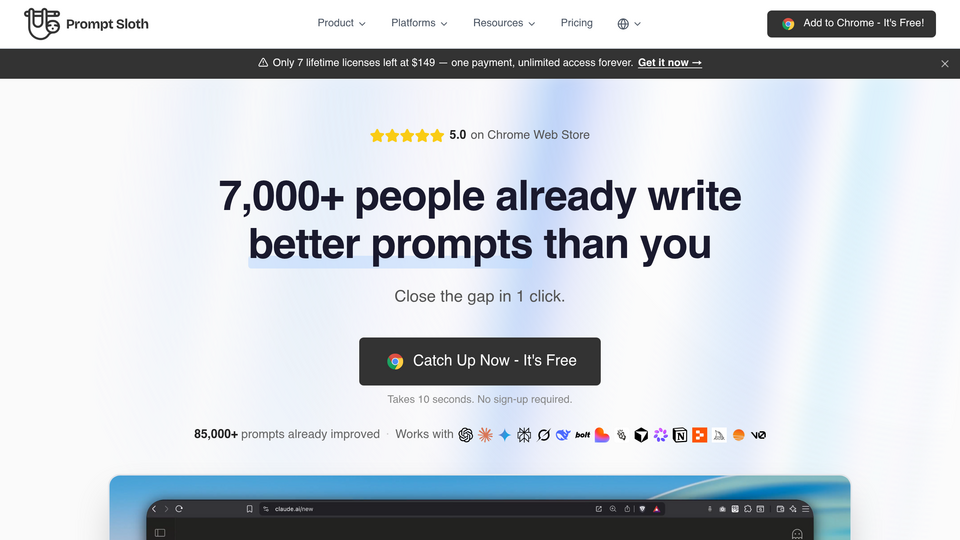 Screenshot of Prompt Sloth