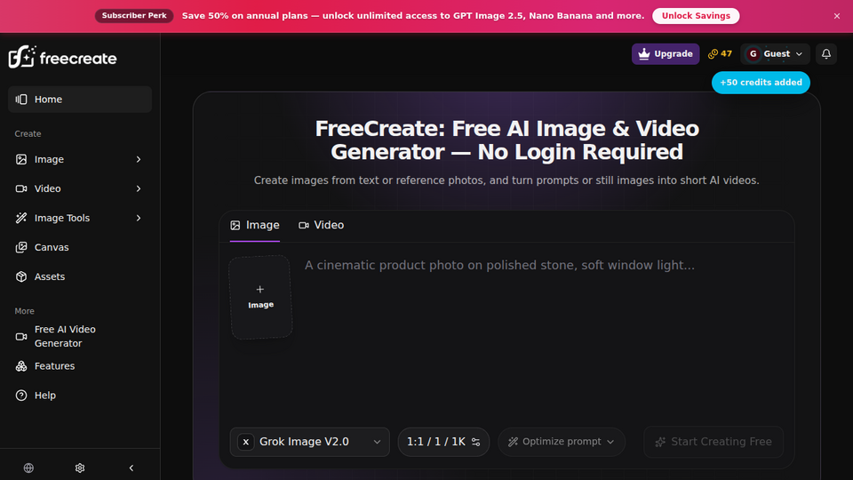 Screenshot of FreeCreate