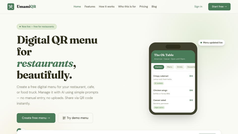Screenshot of UmamiQR