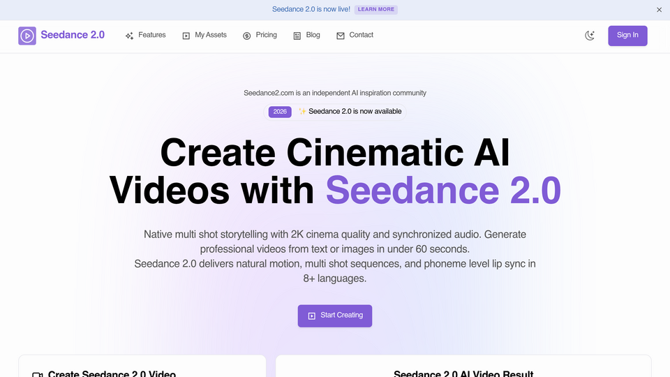Screenshot of Seedance2 AI