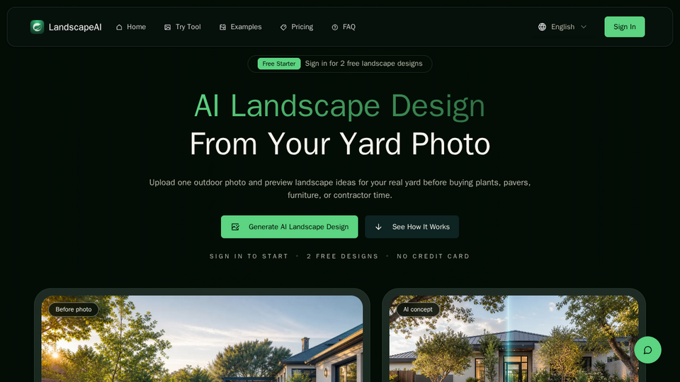 Screenshot of ai landscape design