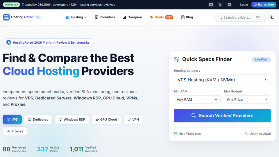 Screenshot of HostingRated