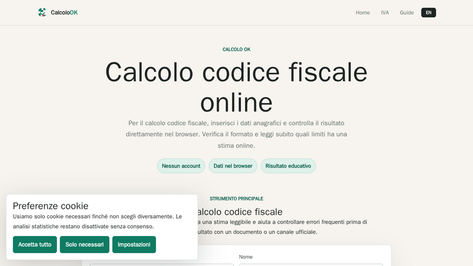 Screenshot of CalcoloOK