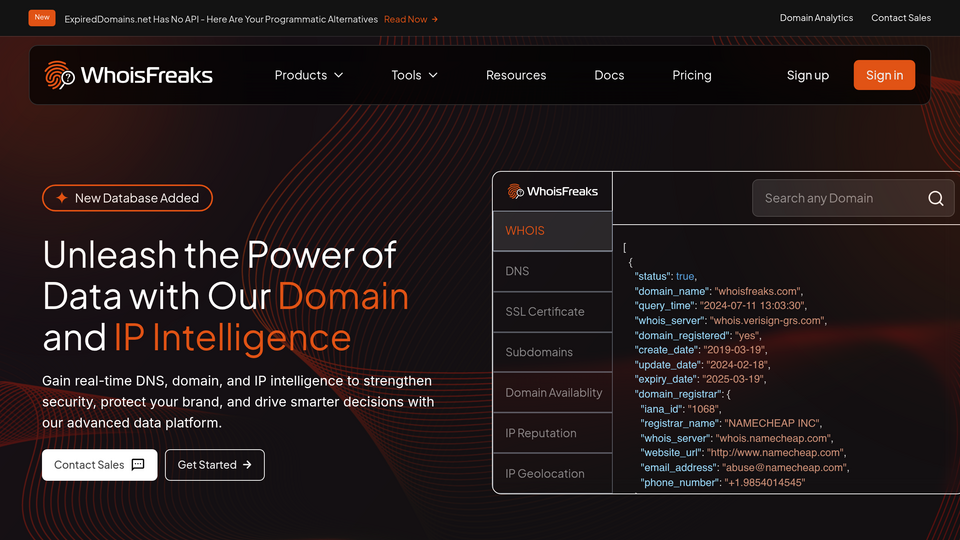 Screenshot of WhoisFreaks