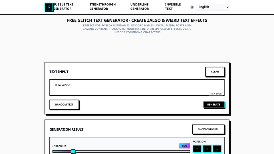 Screenshot of GlitchText.cool