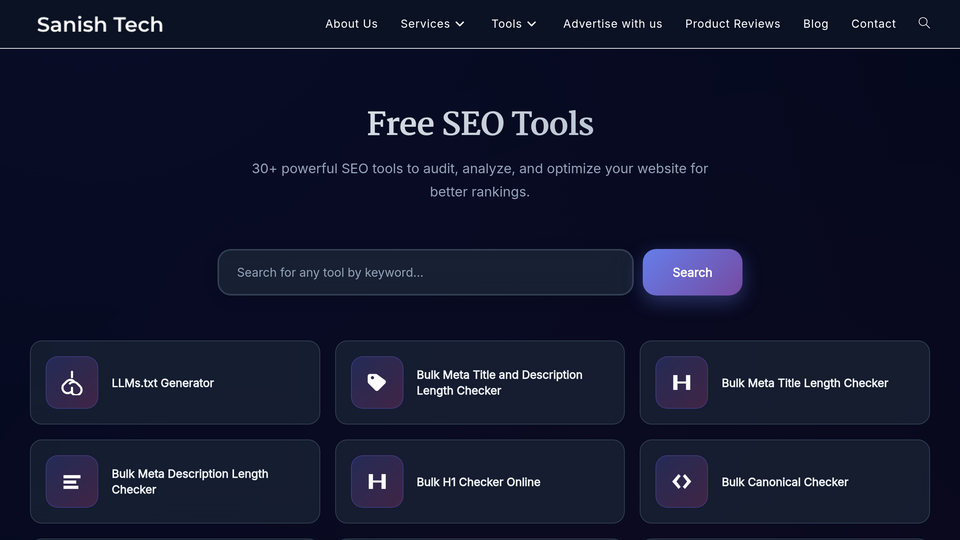 Screenshot of SEO Tools Hub by SanishT