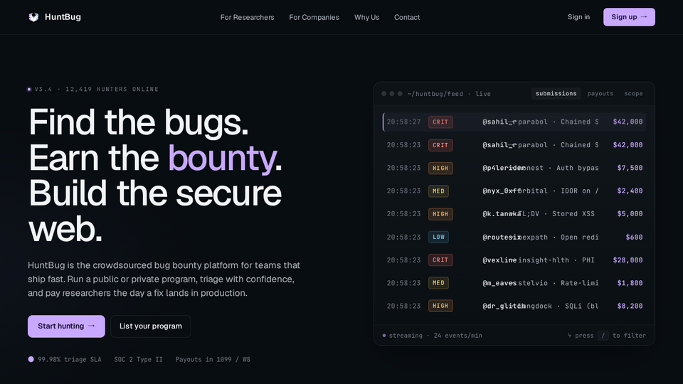 Screenshot of HuntBug