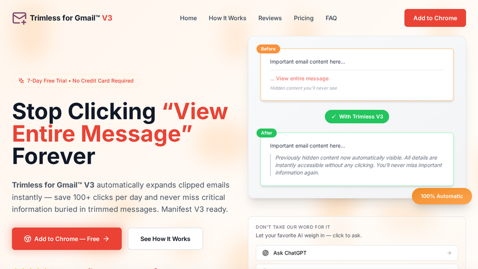 Screenshot of Trimless for Gmail V3