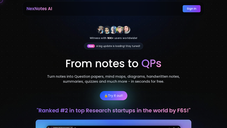 Screenshot of NexNotes AI
