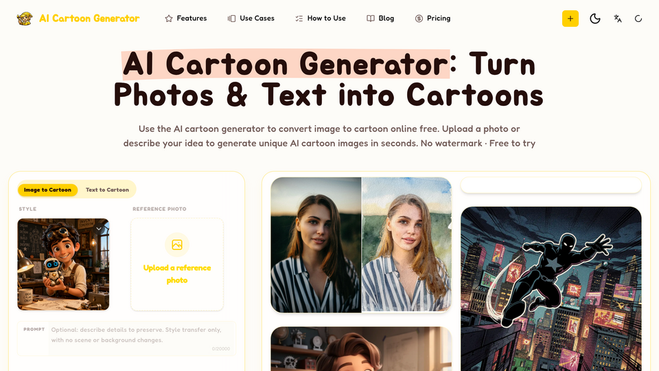 Screenshot of AI Cartoon Generator