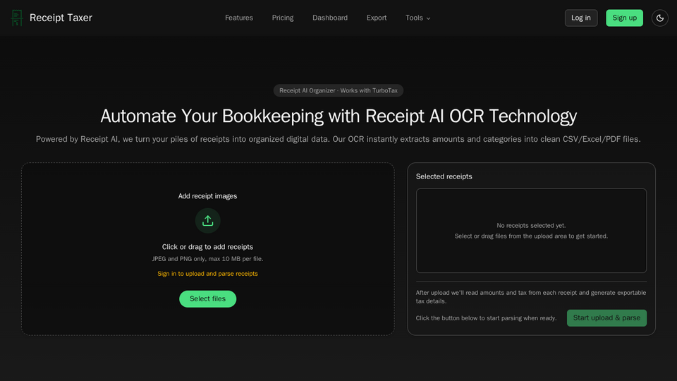 Screenshot of receipt taxer
