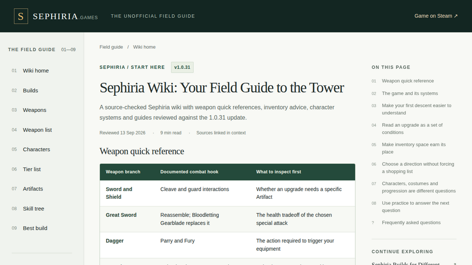 Screenshot of Sephiria Wiki