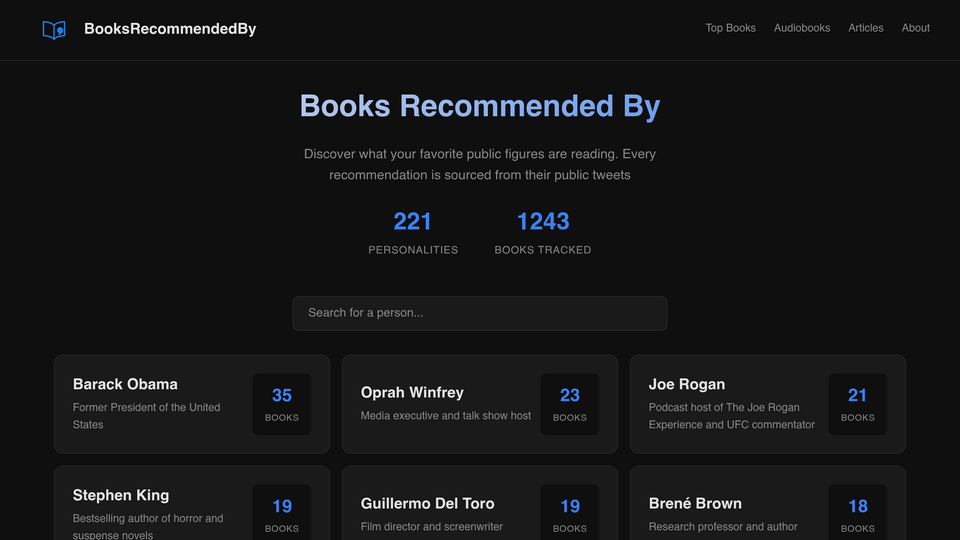 Screenshot of BooksRecommendedBy