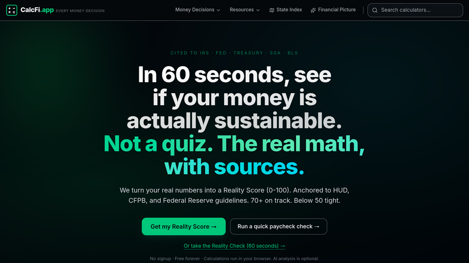 Screenshot of CalcFi