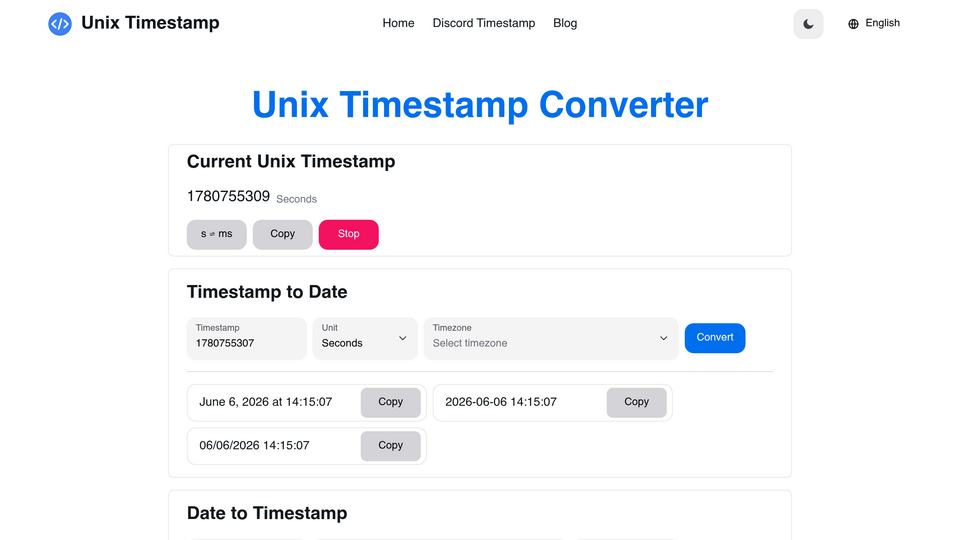 Screenshot of Unix Timestamp Converter