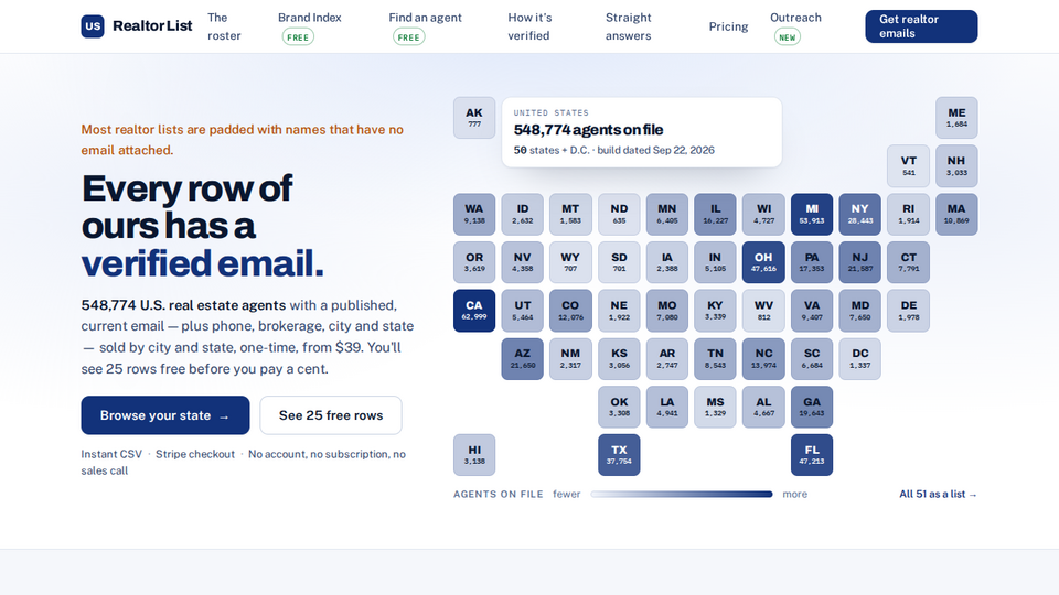 Screenshot of US Realtor List