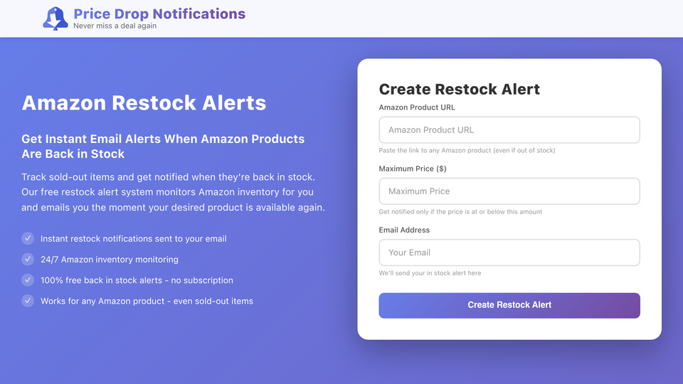 Screenshot of Price Drop Notifications