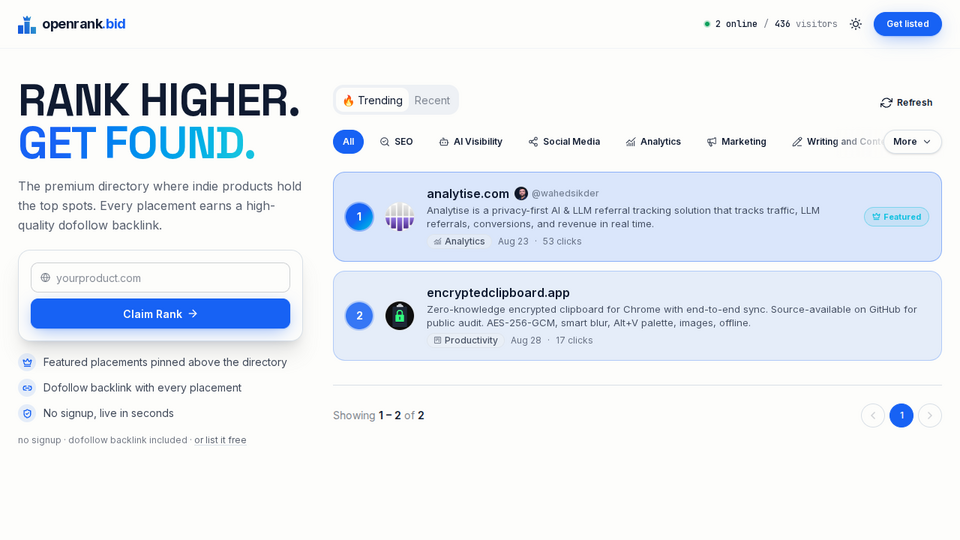 Screenshot of OpenRank