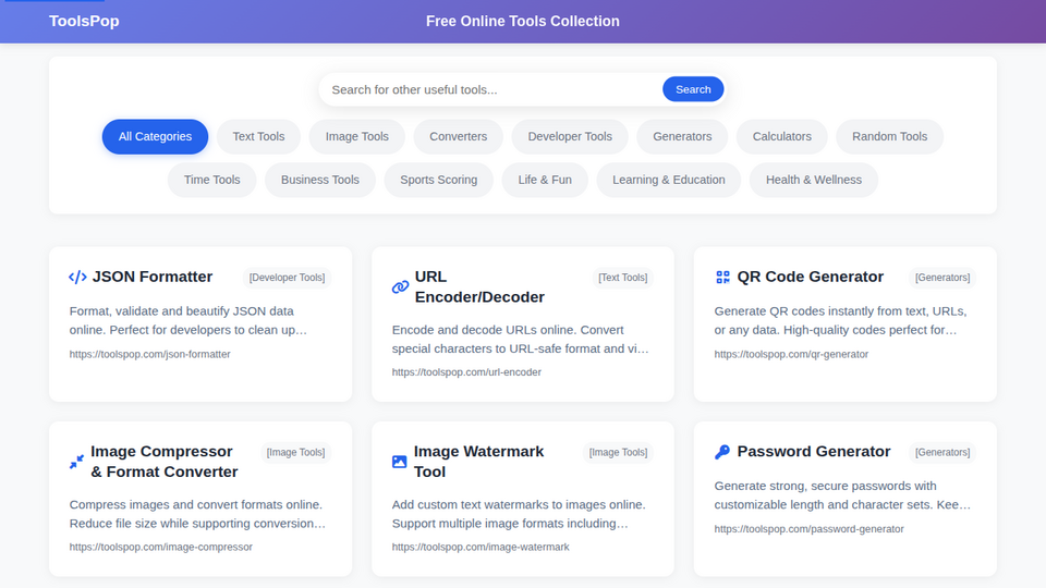 Screenshot of ToolsPop