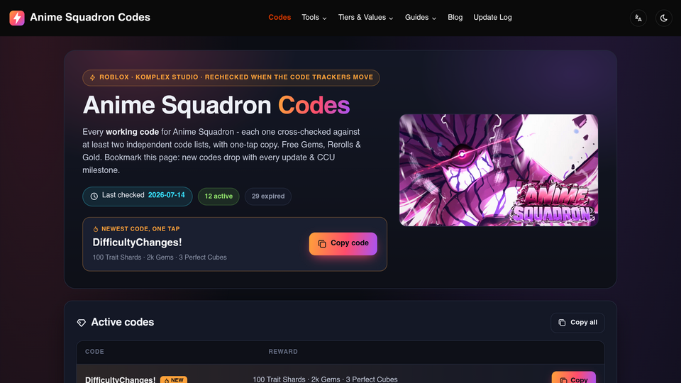 Screenshot of Anime Squadron Codes