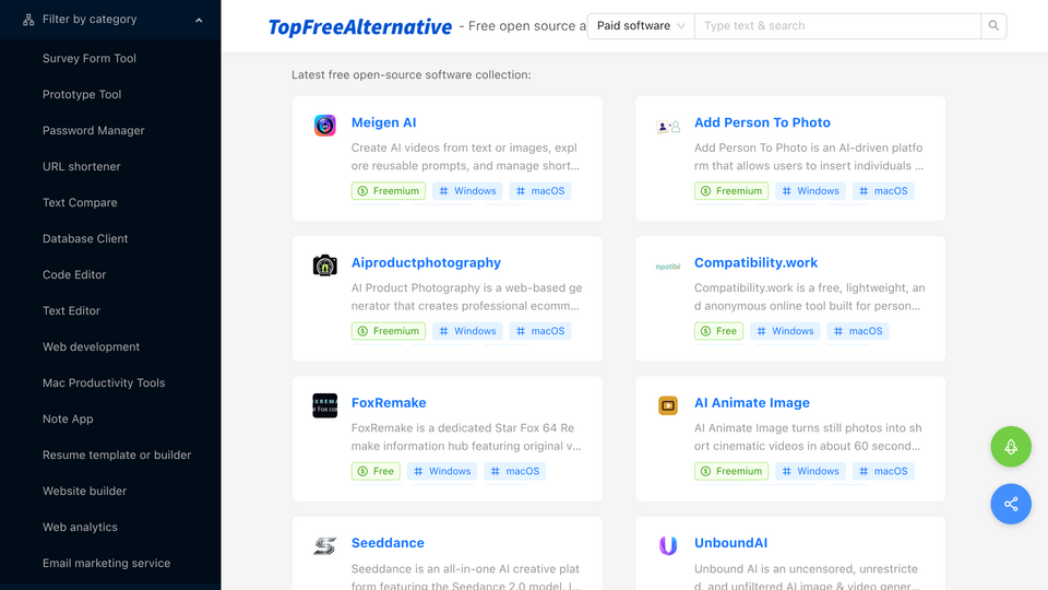 Screenshot of TopFreeAlternative