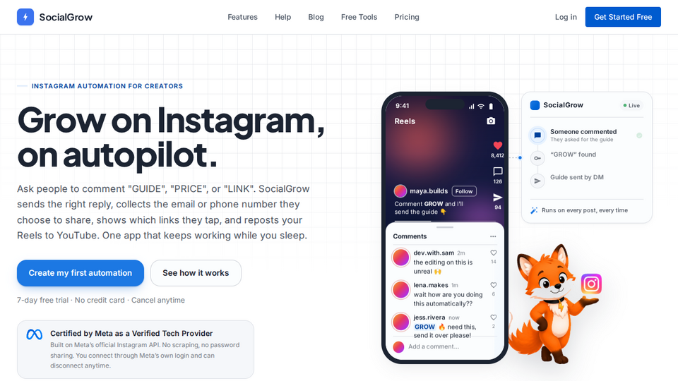 Screenshot of SocialGrow