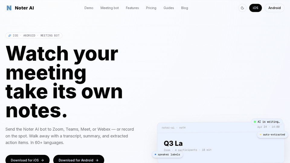 Screenshot of Noter AI