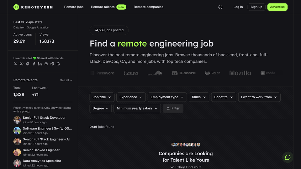Screenshot of RemoteYeah