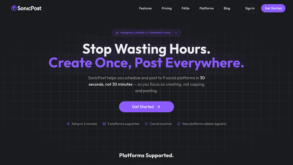 Screenshot of SonicPost