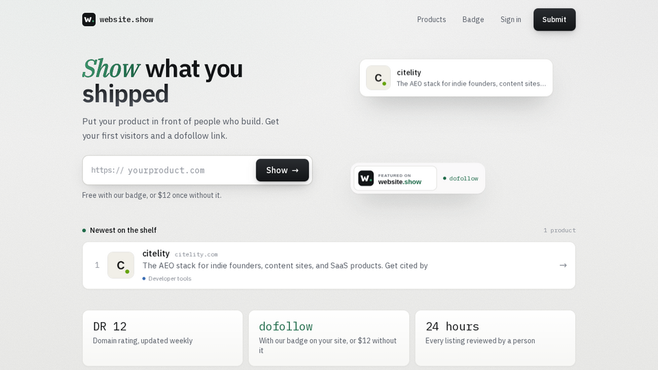 Screenshot of website.show