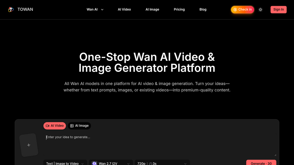 Screenshot of Wan AI Platform
