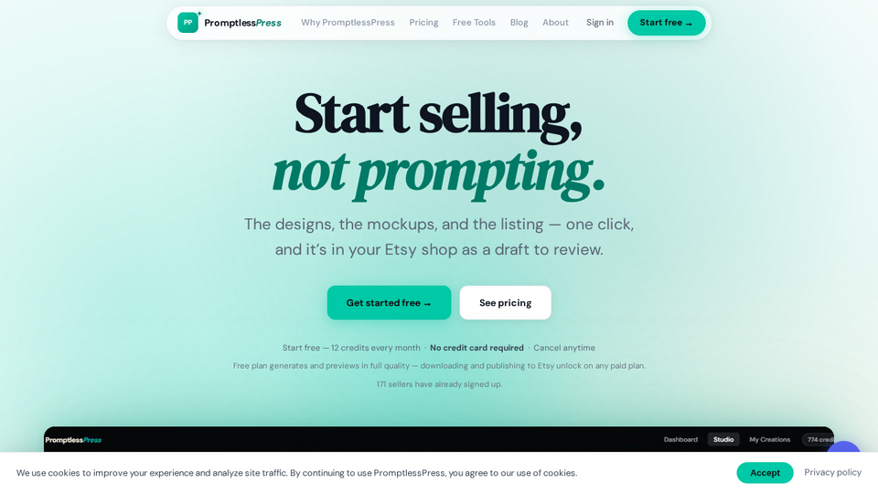 Screenshot of PromptlessPress