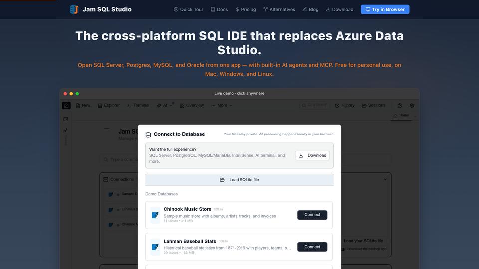 Screenshot of Jam SQL Studio