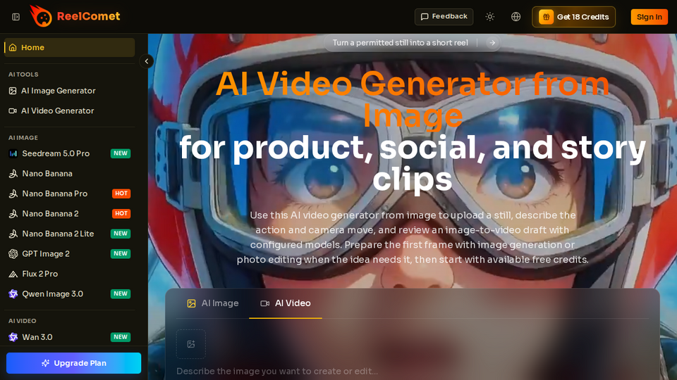 Screenshot of ReelComet