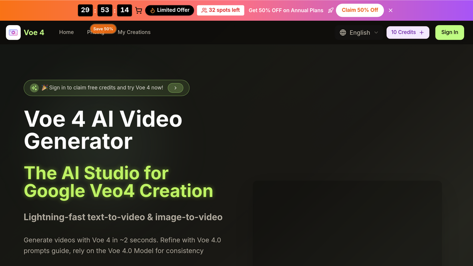 Screenshot of Voe4 AI Video