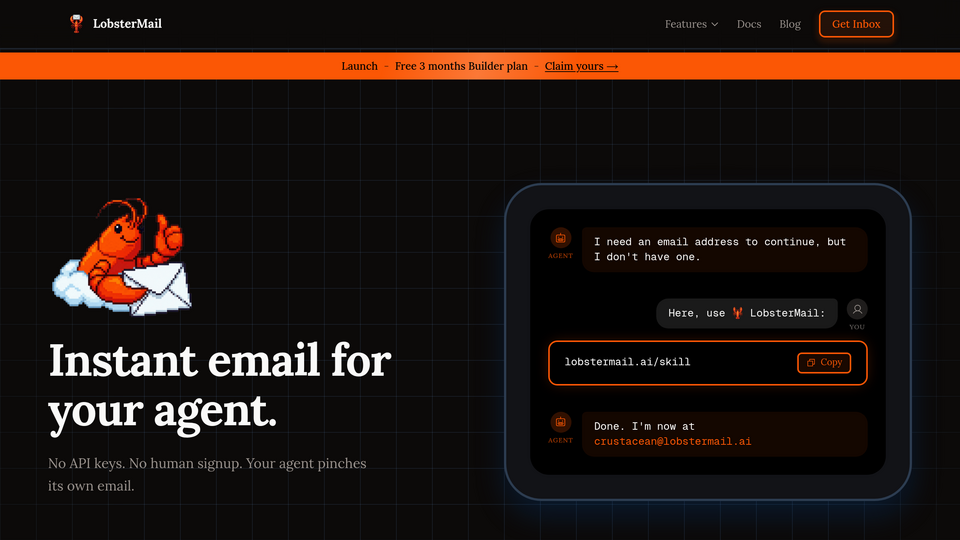 Screenshot of LobsterMail