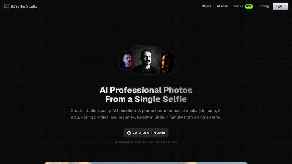 Screenshot of AI Selfie Studio