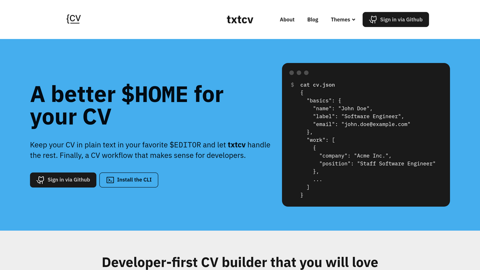 Screenshot of txtcv
