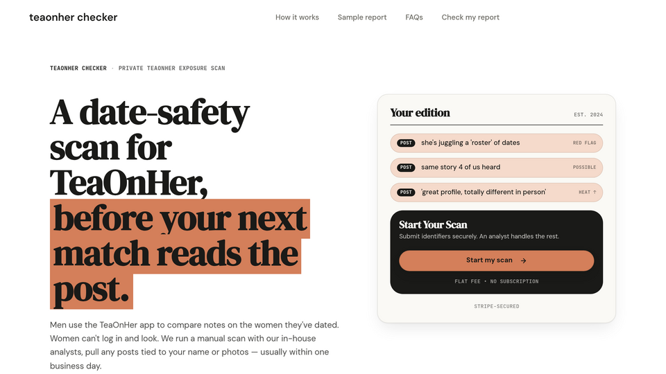 Screenshot of teaonher checker