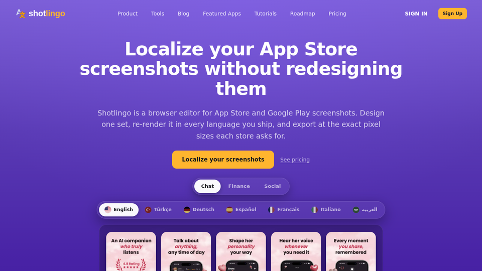 Screenshot of Shotlingo