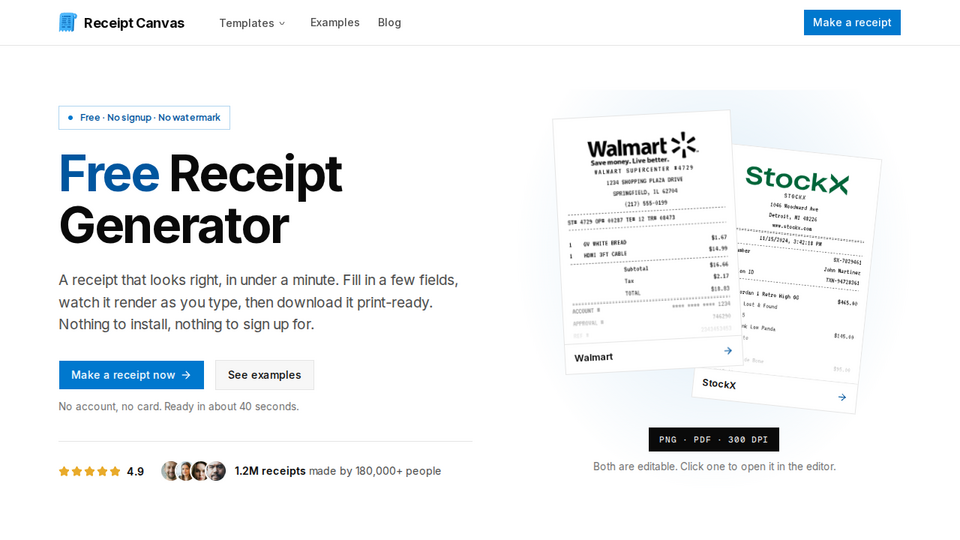 Screenshot of Receipt Canvas